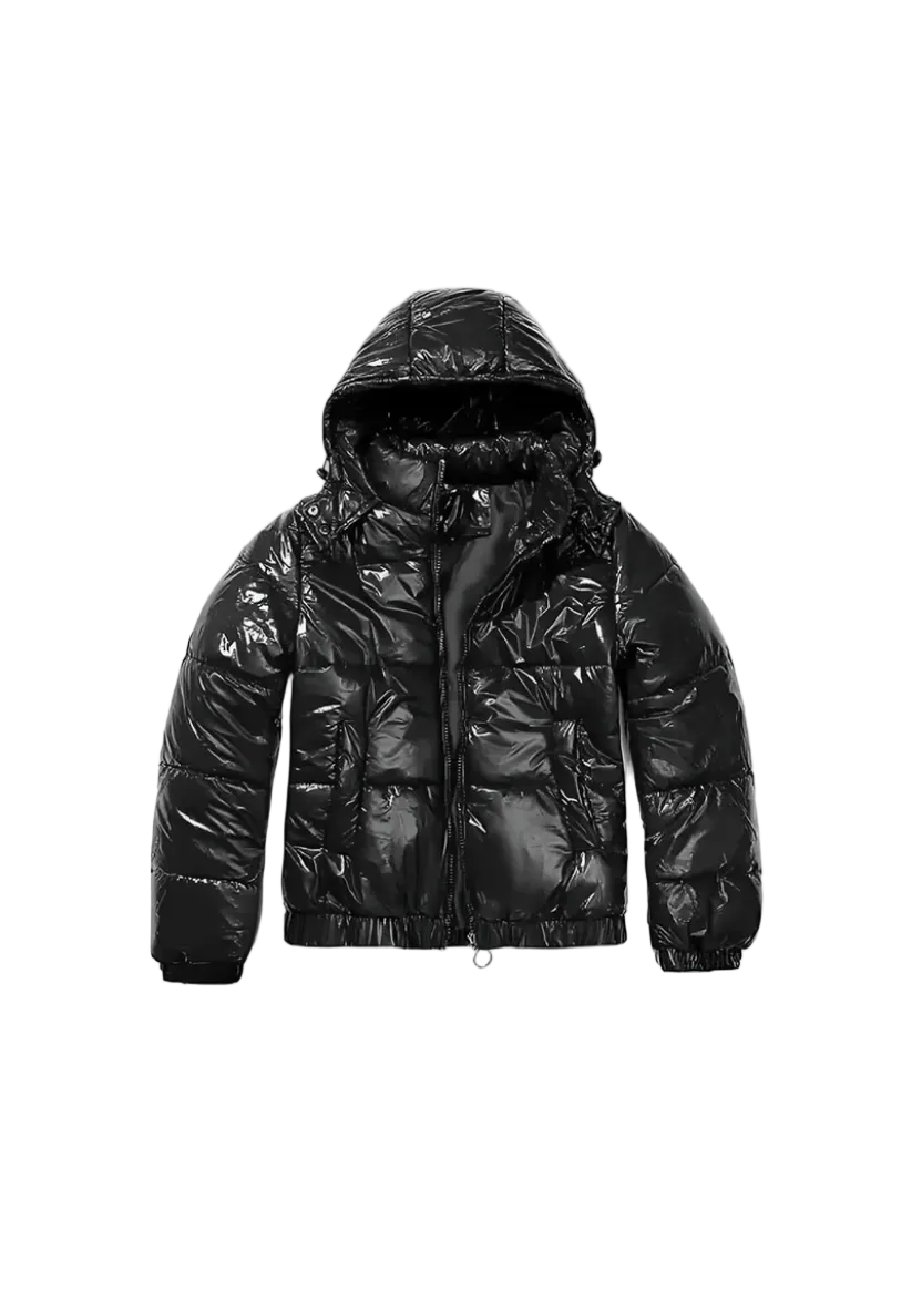 Black velvet puffer jacket